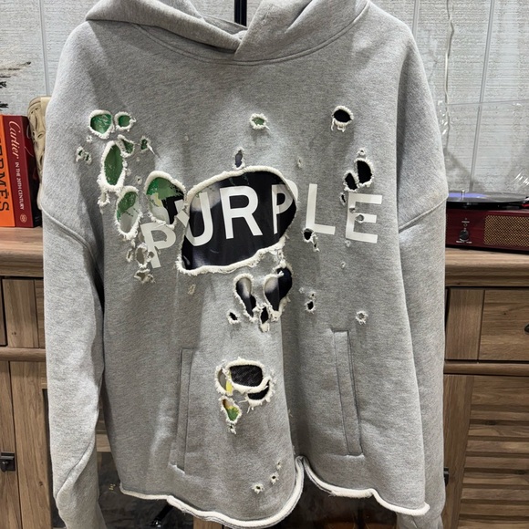 Purple brand Gray Distressed Hoodie - Picture 5 of 7